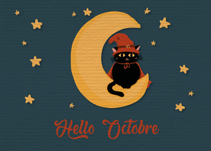 Chat sorcier sur la lune d'octobre